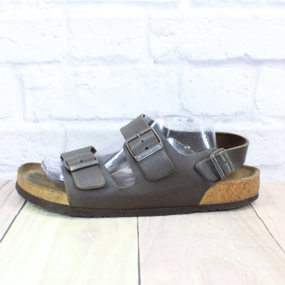 Birkenstock Milano Brown Leather Ankle Strap Buckle Sandals Size US 10 - Picture 1 of 12
